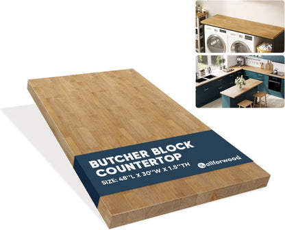 36''L x 25''W x 1.5''Th Hevea Solid Wood Butcher Block Countertop, Butcher Block Table Top for DIY Washer Dryer/Island/Kitchen Countertop (Unfinished)