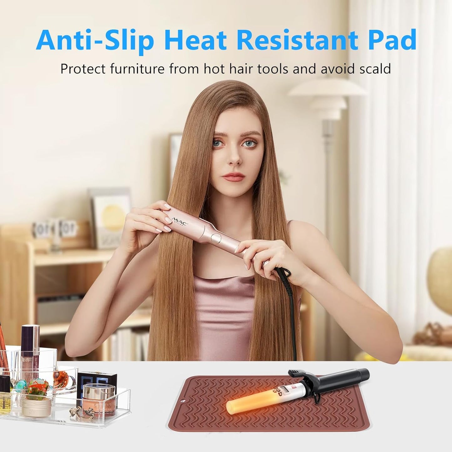 Heat Resistant Mat Oversize Curling Iron Mat Silicone Hot Hair Tools Mat for Hair Straightener,Flat Irons,Hair Styling Tools Countertop protection Portable Travel Mat 14.2" x 11"