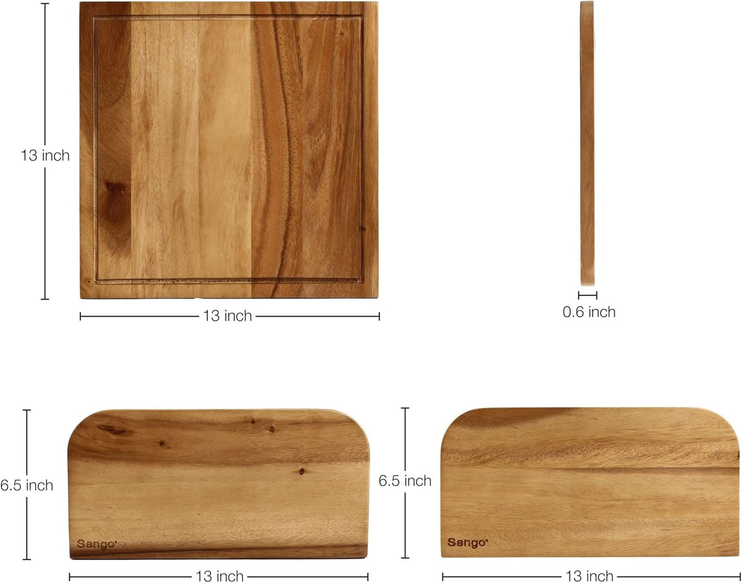 Sango Acacia Cutting Board Set with Juice Grooves and Partitions for Serving, 3-Piece- Wood Chopping Boards, Stackable & Reversible for Kitchen, Non-Toxic, Perfect as Butcher Block Countertop, Atelier