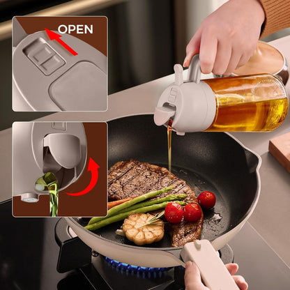YARRAMATE 16oz/470ml Glass Olive Oil Sprayer for Cooking with Stickers, 2 in 1 Oil Dispenser for Kitchen Gadgets, Food Grade Premium Spray Bottle for Salad, Frying, BBQ (Creamy White)