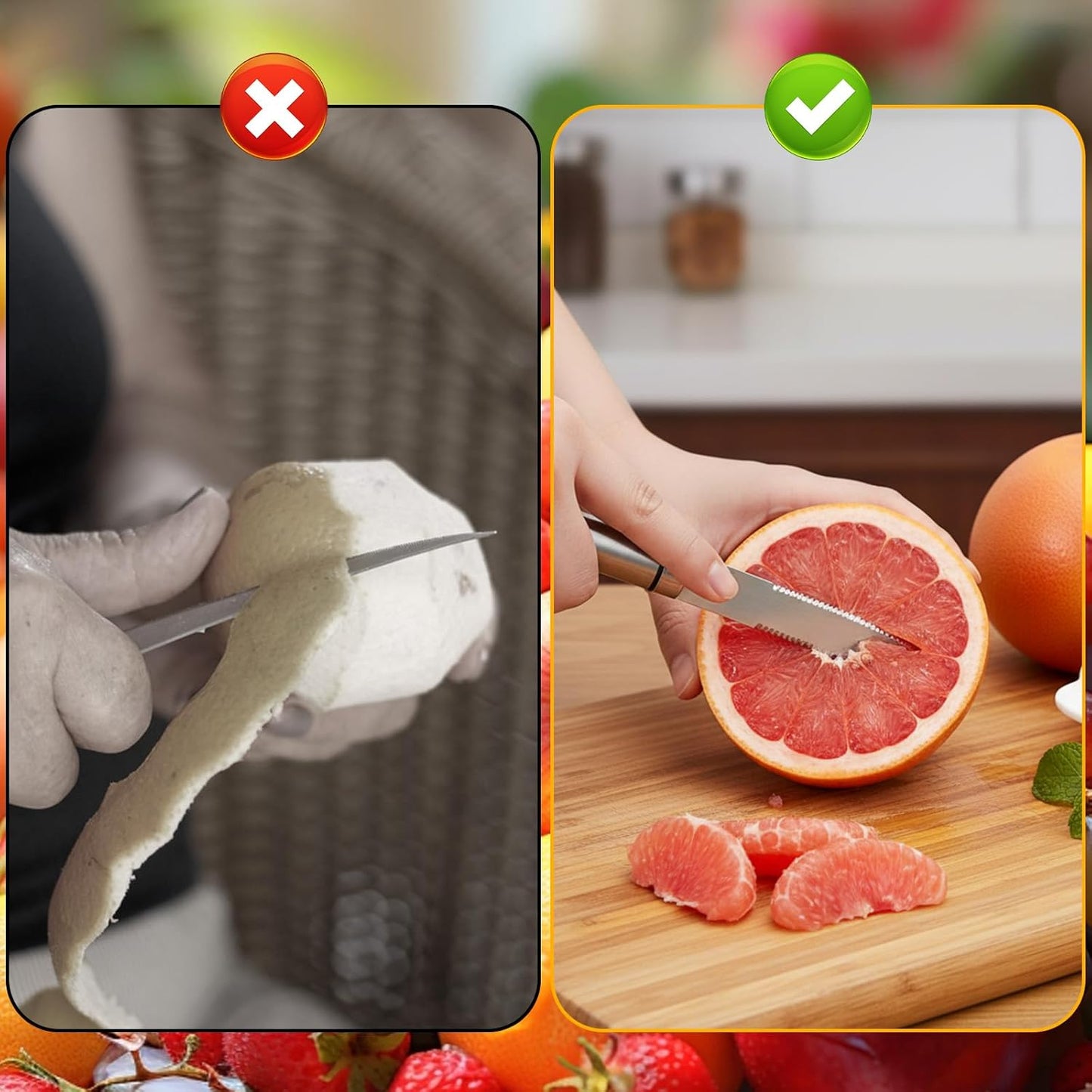 2Pcs Grapefruit Knife, Grapefruit Utensil Knifes, Curved Serrated Kiwi Knifes Fruit Cutter Peeler with Ergonomic Handle, Grape Cutter Tool Fast Flesh Separation for Orange, Lemon, Pomelo