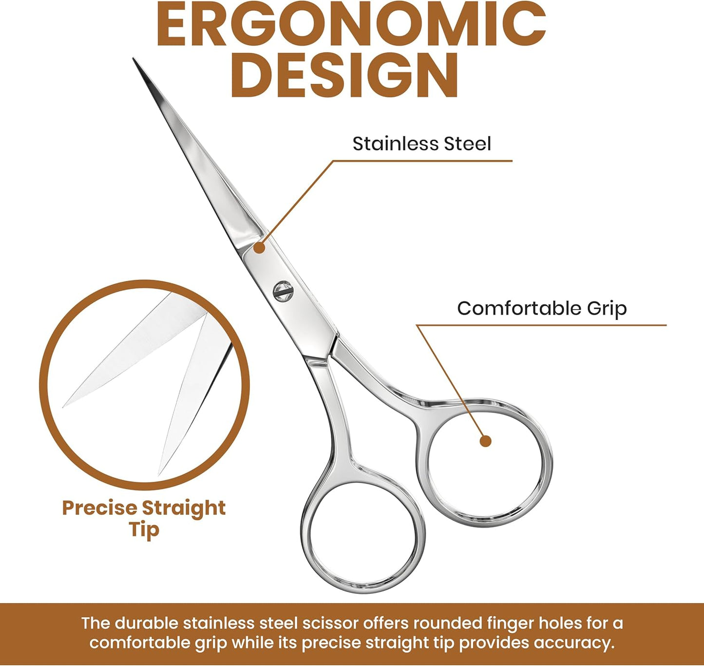Utopia Care Eyebrow Scissors, Professional Stainless Steel Small Shears for Men and Women Cuticle Nail Scissors, Nose Hair Scissors for Grooming Mustache, Beard, Eyelashes, Ear Hair Trimming, Silver