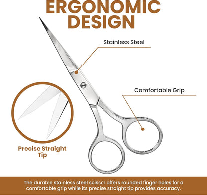 Utopia Care Eyebrow Scissors, Professional Stainless Steel Small Shears for Men and Women Cuticle Nail Scissors, Nose Hair Scissors for Grooming Mustache, Beard, Eyelashes, Ear Hair Trimming, Silver