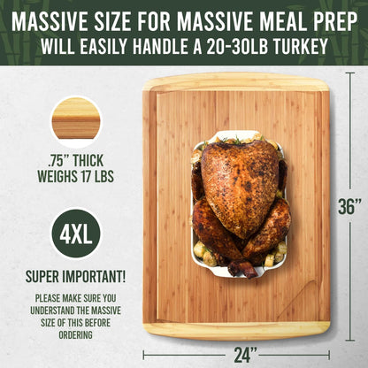 Greener Chef 30 x 20 Organic Extra Large Cutting Board with Lifetime Replacements – Wood Bamboo Chopping Board - Wooden Butcher Block Cutting Board for Carving Turkey, Grilling Brisket and BBQ