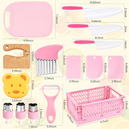 50PCS Kids Kitchen Cooking Set - Crocodile Wooden Kid Safe Knife Cutting Board Apron Gloves Fruit Vegetable Crinkle Cutters Peeler Serrated Edges Plastic Toddlers Knives, Kids Knifes for Real Cooking