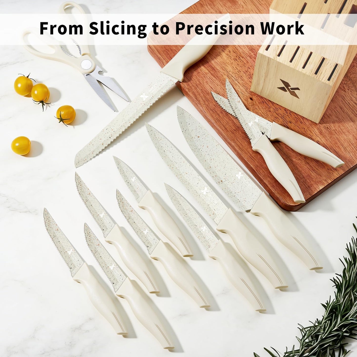 Knife Set, 8 Pieces Kitchen Knife Block Sets, High Carbon German Stainless Steel, Dishwasher Safe Cutlery with Sharpener, Black