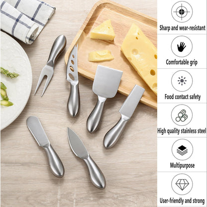 6-Piece Cheese Knife Set, Premium Stainless Steel Cheese Knives with Gift Box, Cheese and Charcuterie Board Collection matching tools (cheese knife set of 6)
