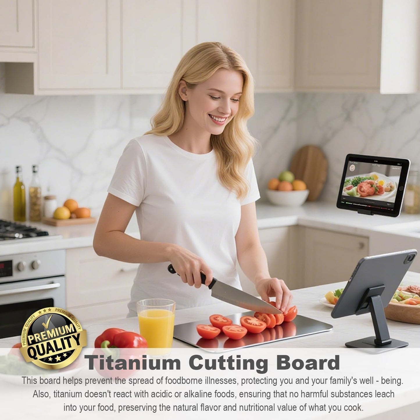 Titanium Cutting Board Set of 3, 100% Pure Titanium Cutting Boards for Kitchen, Non Toxic, Double-Sided Food Grade Chopping Board for Outdoor Camping, Dishwasher Safe