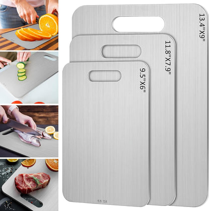 Yaocom 3 Pcs Stainless Steel Cutting Board for Kitchen 304 Steel Chopping Dishwasher Safe Metal Cutting Board Set for Kitchen Meat Fruit Vegetable (13.4"x9",11.8"x7.9",9.5"x6")