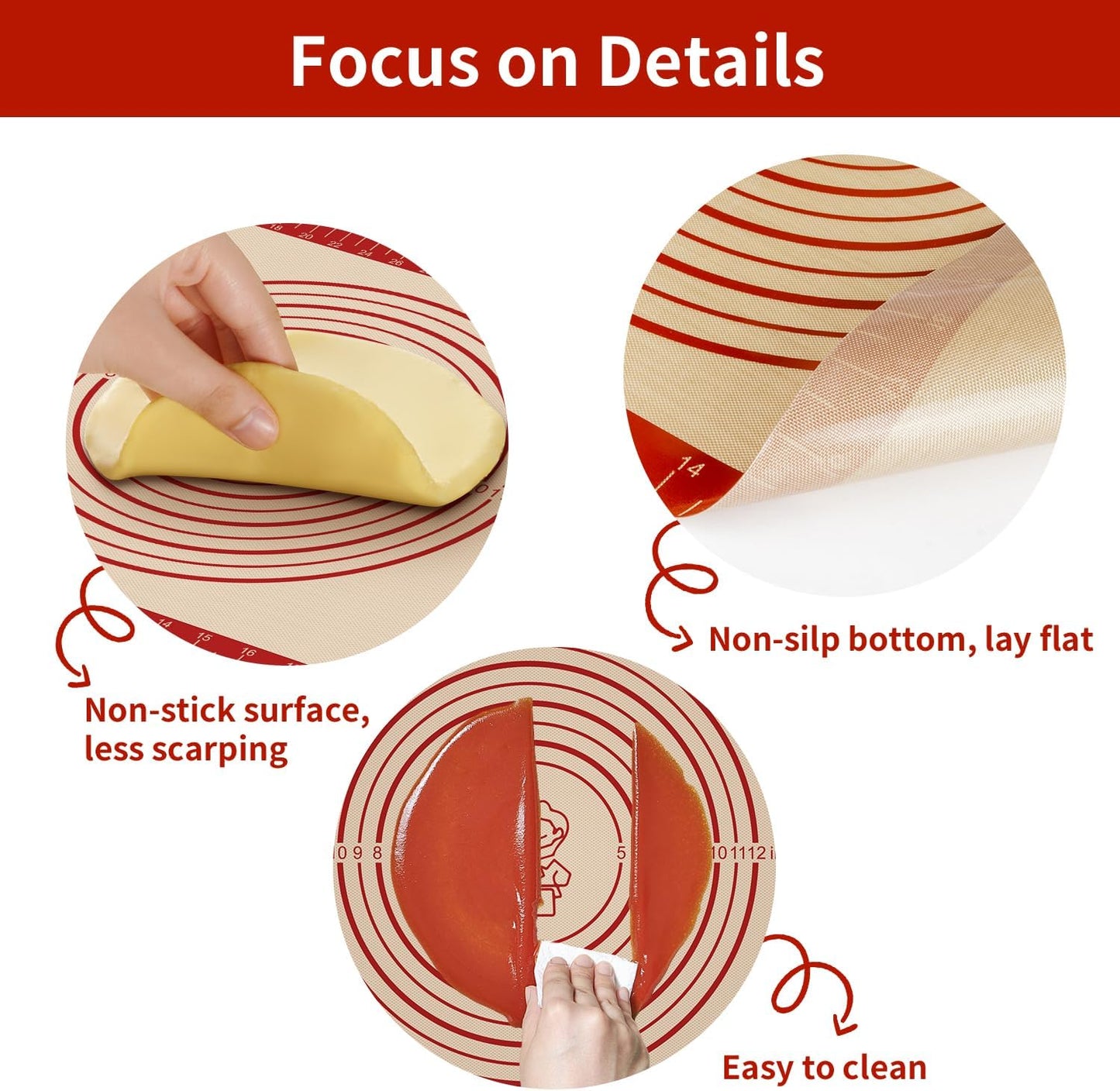 Silicone Baking Mat, Non Stick Pastry Mat Sheet for Dough Rolling, Nonslip Fondant/Pie Crust Mat, Counter Mat Oven Liner Mat for Making Cookies Macarons Bread Baking Supplies Extra Large 26 x 16 Inch