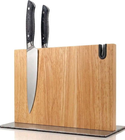 Magnetic Knife Block Stand XL with Built-in Knife Sharpener Wooden Magnetic Knife Holder for Kitchen Knife Storage Elegant and Sturdy Countertop Knife Stand Knife Magnet in Acacia Wood