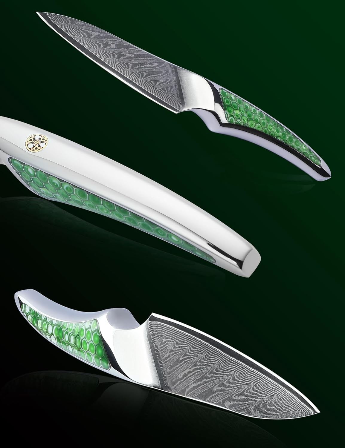 7 inch Nakiri Knife, Japanese VG-10 Damascus Steel Meat Cleaver, Ultra Sharp Vegetable Knife with Full-tang Handle in Green Resin, LA-S9 Series