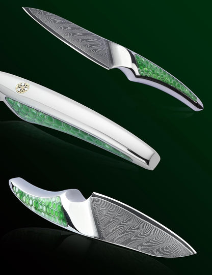 7 inch Nakiri Knife, Japanese VG-10 Damascus Steel Meat Cleaver, Ultra Sharp Vegetable Knife with Full-tang Handle in Green Resin, LA-S9 Series