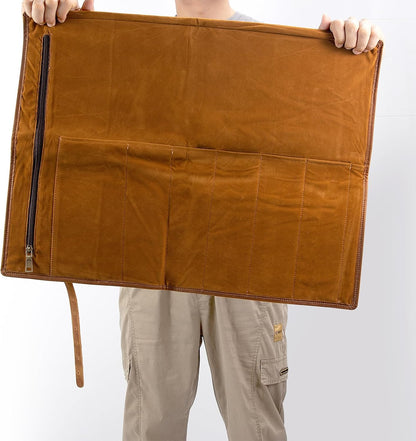 Leather Chef Knife Roll Bag, Knife Bags for Chefs Professional, Large Zippered Pouch & 7-Slot Professional Knife Roll, Chef Knives Storage Bag for Kitchen Tools Culinary Accessories (brown)
