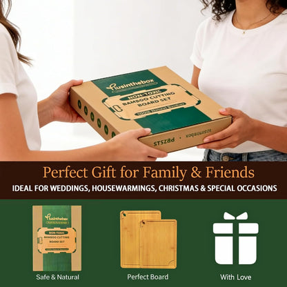 Cutting Boards for Kitchen, Bamboo Cutting Board Set of 3 with Storage Stand, Deep Carbonized Chopping Boards with Deep Juice Grooves and Side Handles for Meat, Vegetables, Fruit and Meal Prep