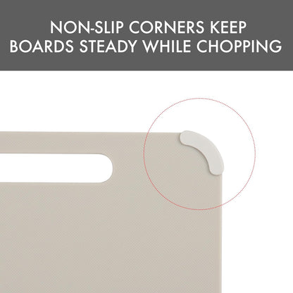 Dexas Fresh Prep 3-Pack Non-Slip Cutting Board Set – Dishwasher Safe Plastic Boards with Silicone Grip Corners & Handle, Sage (14.17" x 10.63", 12.6" x 9.06", 11.02" x 7.48")