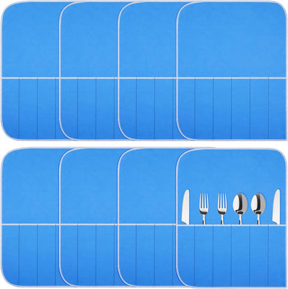Weewooday Silver Storage Bags Anti Tarnish Silver Protector Bags Blue Holder for Silverware Flatware Storage Organizer Cloth Place Setting Roll with White Ribbon for Teaspoon Utensils(4 Pieces)
