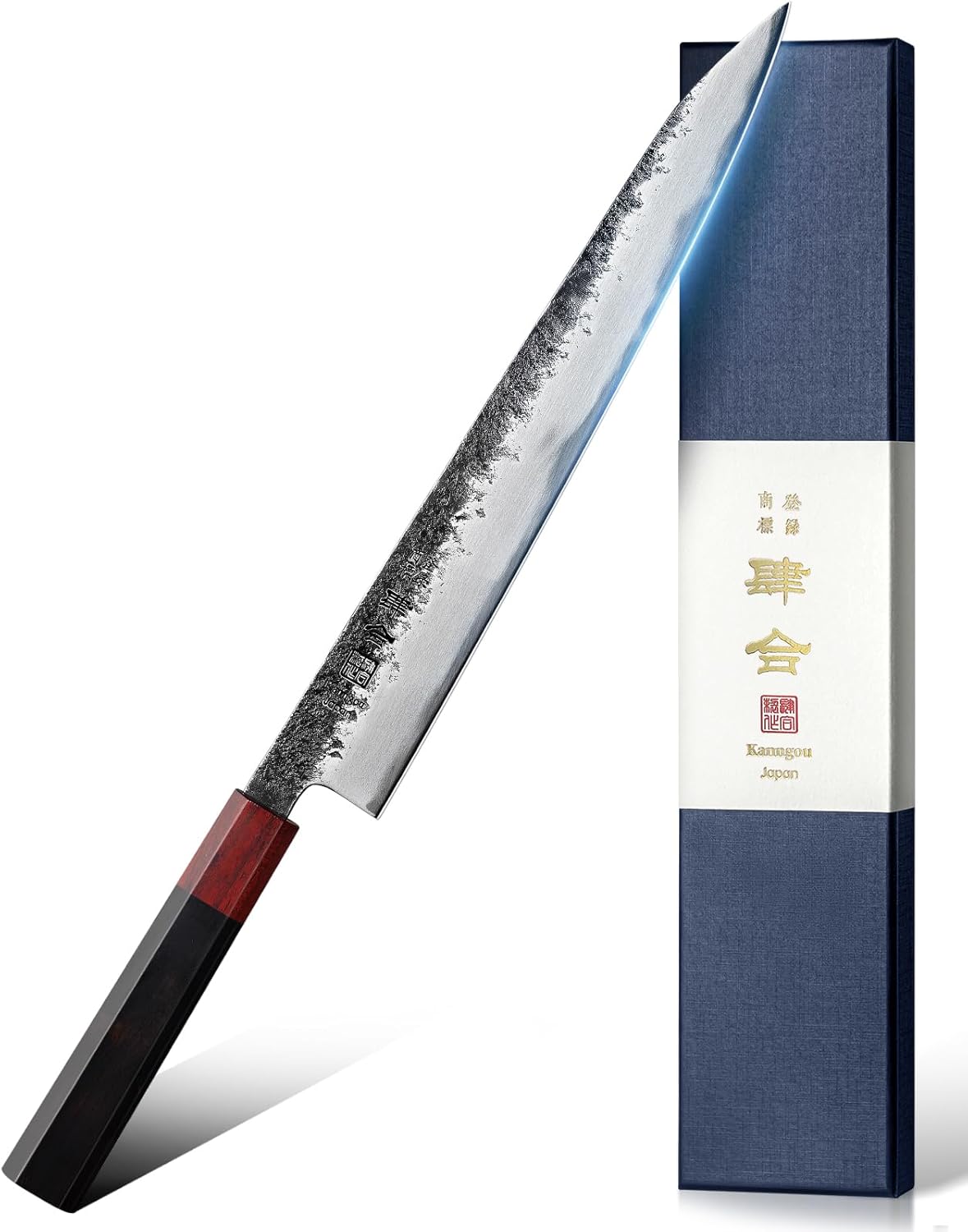 kanngou Sushi Knife 27cm Japanese Carving Knife, AUS-8 Steel Sujihiki Sashimi Knives for Fish Filleting and Meat Slicing, Double Edge Yanagiba Knives with Premium Gift Box