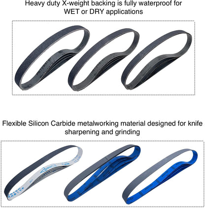 1x30 Inch Silicon Carbide Sanding Belts, 4 PCS Each of 80,120, 240, 400, 800,1000 Grits Knife Sharpening Belt Kits for 1 x 30 Inch Belt Sander, 24 Pack