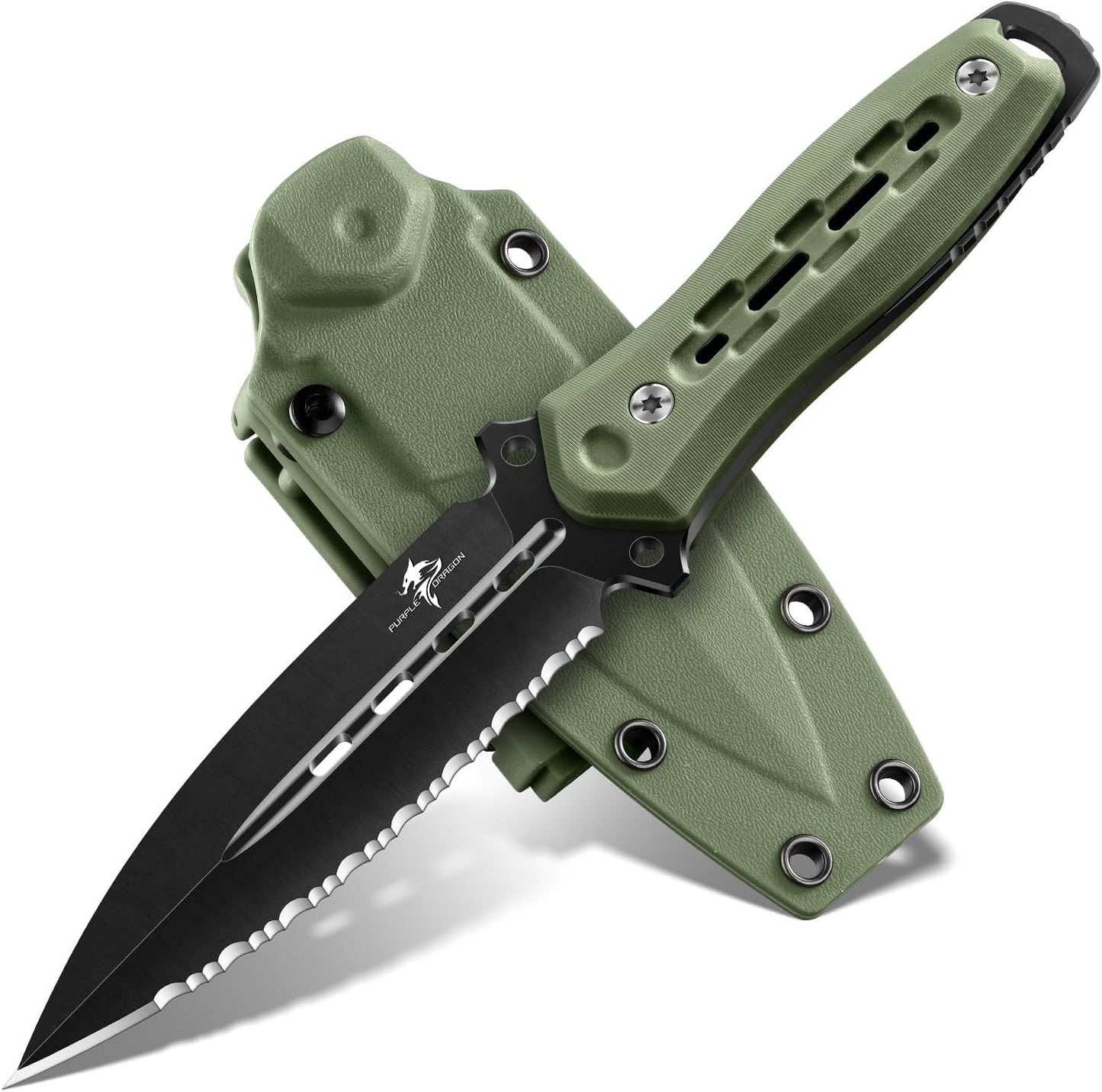 Purple Dragon Fixed Blade Knife with Kydex Sheath,440C Steel Full Tang Outdoor Utility Knife with G10 Handle for Camping, Hiking,Bushcraft & Outdoor Use-Black