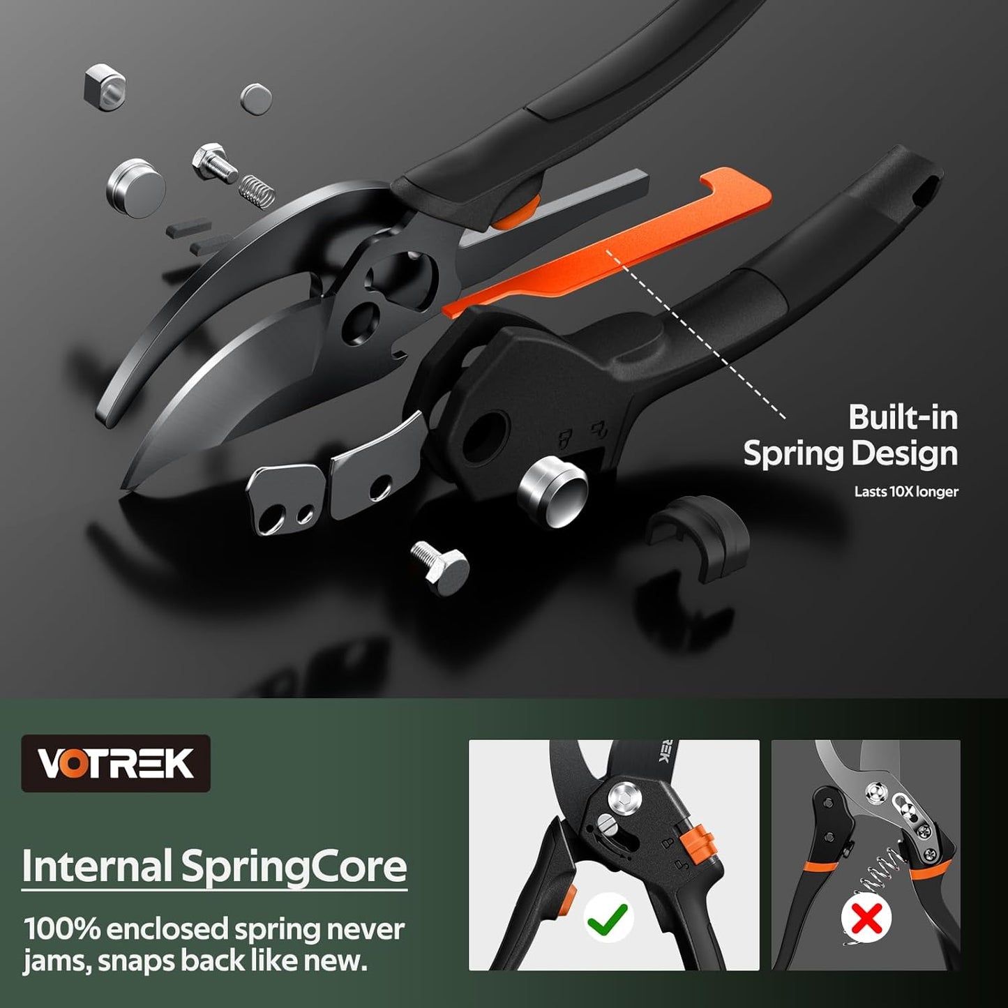 VOTREK® Pruning Shears, [Patented Stepless Handle Opening] - Garden Clippers with Ultra-Sharp SK5 Steel for Weak Hand, Bonsai Scissor Universal Fit for All Hand Sizes, Effortlessly Cut 1-Inch Branches
