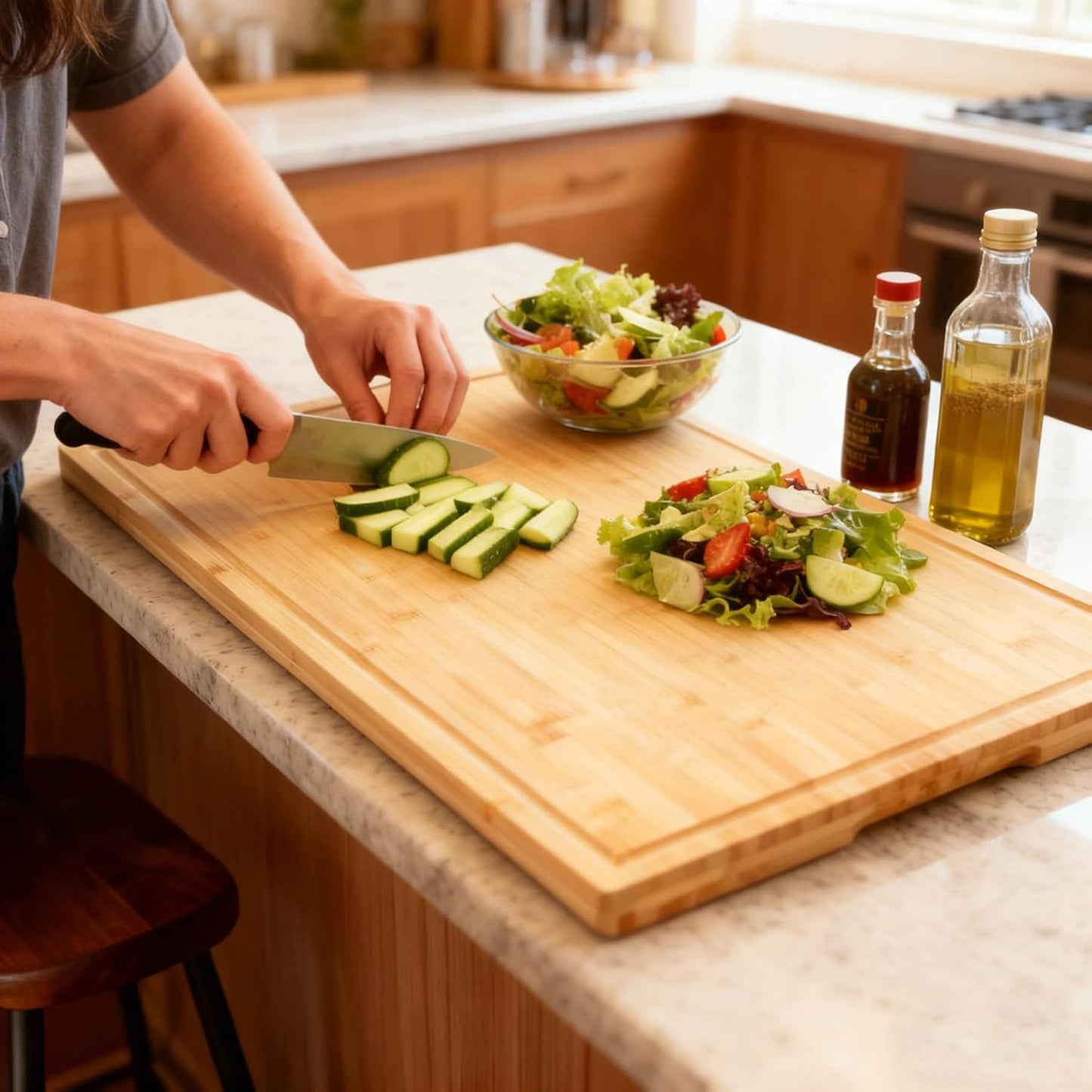 Utoplike Extra Large XXXL Bamboo Cutting Board 24 x16 Inch, Largest Wooden Butcher Block for Turkey, Meat, Vegetables, BBQ, Over the Sink Chopping Board with Handle and Juice Groove, Thickness 1.25"