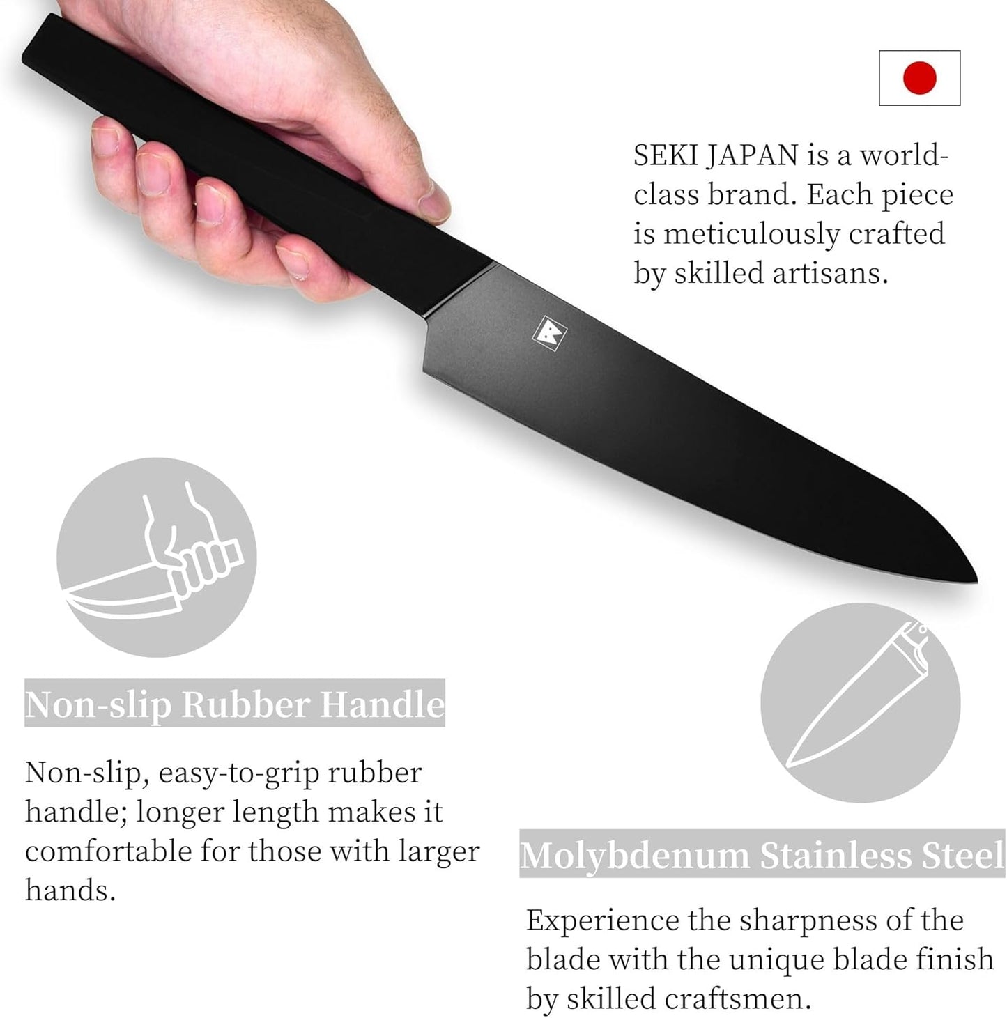 Seki Japan Via Kitchen Japanese Chef Kitchen Knife, Molybdenum Steel Gyuto Knife, TPR & ABS Handle, 185 mm (7.2 in)