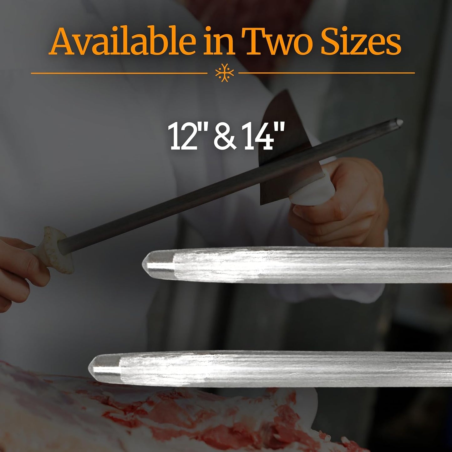 Professional Butcher’s Honing Steel – Round Rod for Chefs, Meat Cutters, and Home Kitchens – Carbon Steel Knife Alignment Tool with Non-Slip Handle (14 inch)
