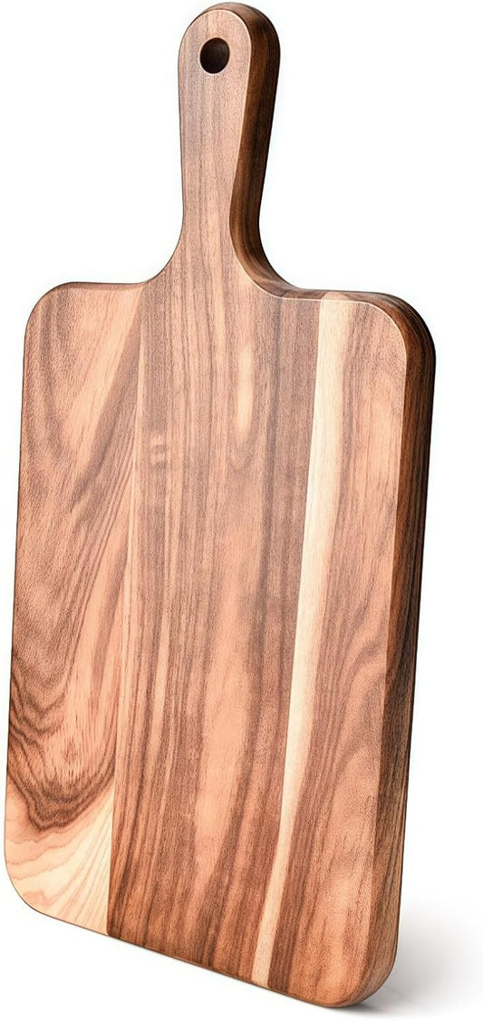 Acacia Wood Cutting Board with Handle - 14 x 7in, Wooden Chopping Board for Meat, Cheese, Bread, Fruits & Vegetables – Ideal Charcuterie & Serving Board, Durable Butcher Block