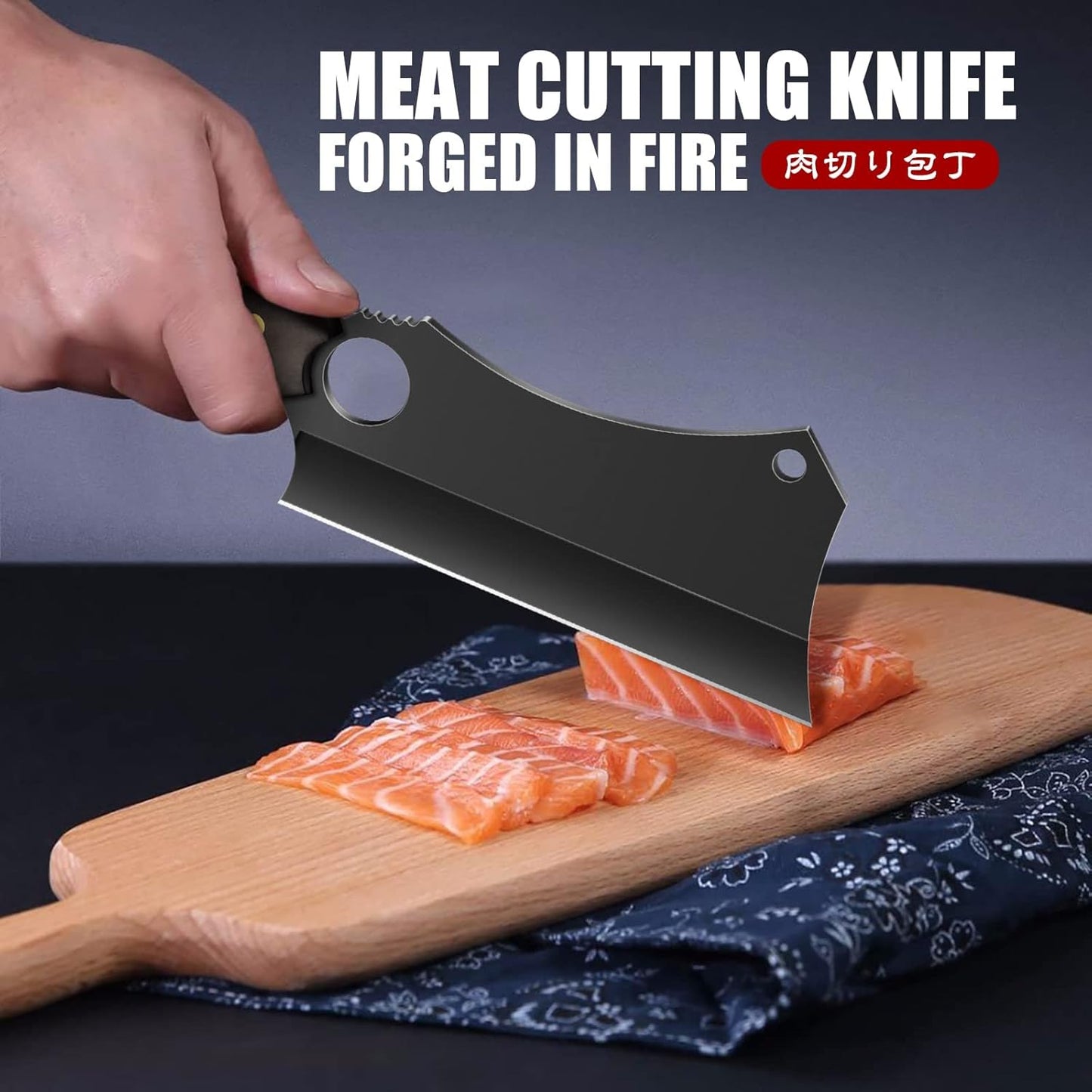 ROCOCO Hand Forged Meat Cleaver Sharp Butcher Knife for Meat Cutting Vegetable Cleaver with Sheath for Home Kitchen Outdoor Camping BBQ Father Mother Gift Idea Men