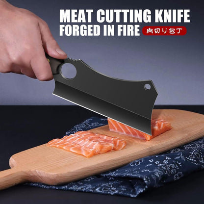 ROCOCO Hand Forged Meat Cleaver Sharp Butcher Knife for Meat Cutting Vegetable Cleaver with Sheath for Home Kitchen Outdoor Camping BBQ Father Mother Gift Idea Men