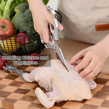 Multifunctional Heavy-Duty Kitchen Shears, Stainless Steel Kitchen Scissors for Food, Poultry Shears for Handling Meat and Vegetables (Silver)