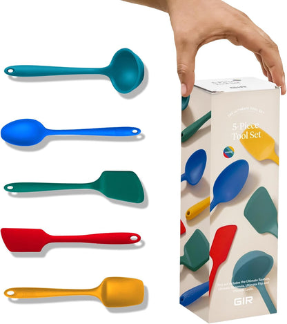 GIR: Get It Right 5 Piece Silicone Ultimate Kitchen Utensils Set - Ladle, Spatula, Flip, Spoon & Spoonula - Non-Toxic Cooking Utensils for Nonstick Cookware, Cooking and Baking - Red