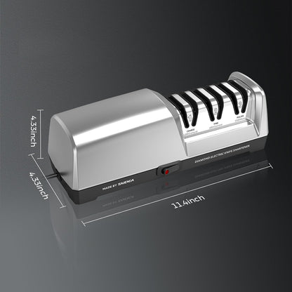 Electric Knife Sharpener for Kitchen - 3-Stage with 100% Diamond Abrasives & 15° Precision Angle Guide - Fast Repair & Polish, Profesional with Magnetic Dust Box