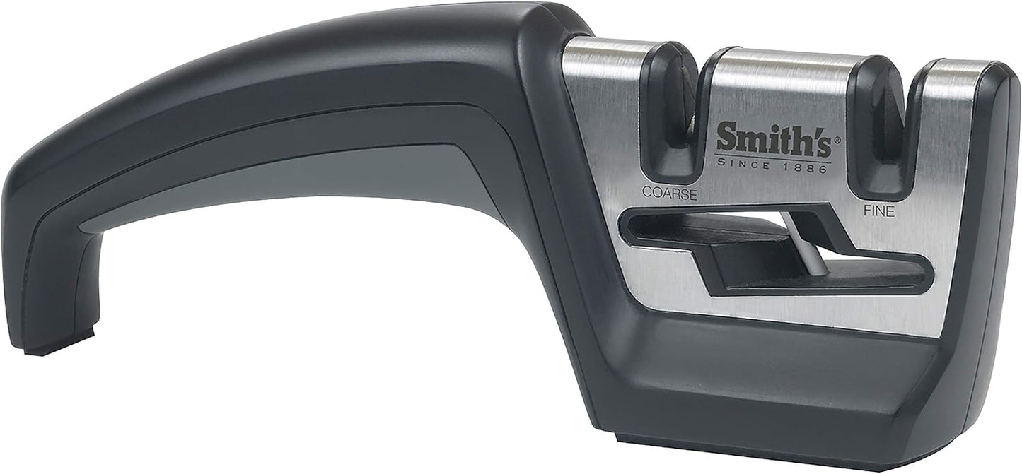 Smith’s 50101 Pull-Thru Knife & Scissor Sharpener – Black/Silver – Pull-Thru Knife Sharpener – Left & Right-Handed Scissor Sharpener – Coarse & Fine Sharpening Slots – Straight & Serrated Blades