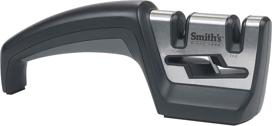 Smith’s 50101 Pull-Thru Knife & Scissor Sharpener – Black/Silver – Pull-Thru Knife Sharpener – Left & Right-Handed Scissor Sharpener – Coarse & Fine Sharpening Slots – Straight & Serrated Blades