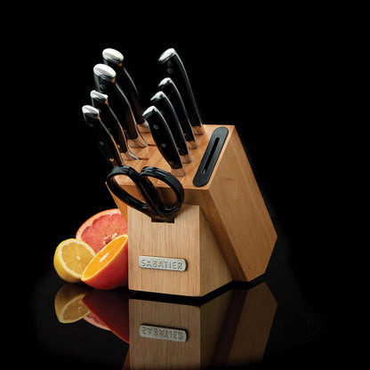 Sabatier 15-Piece Forged Triple Rivet Knife Block Set, High-Carbon Stainless Steel Kitchen Knives, Razor-Sharp Knife set with Acacia Wood Block, White Handles