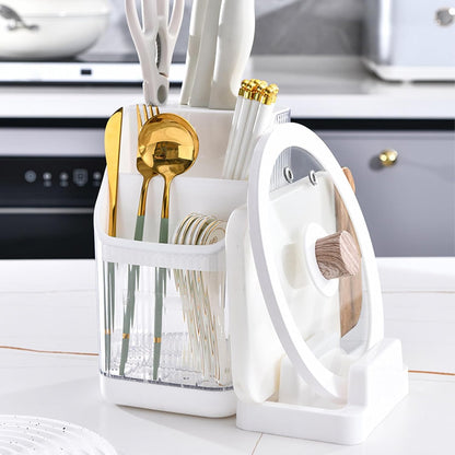 Kitchen Knife Holder,Universal Multifunctional Kitchen Storage Rack,Modern Fashionable Knife Utensil Organizer for Kitchen Countertop Cutting Board Pot Cover Chopsticks Fork(white)