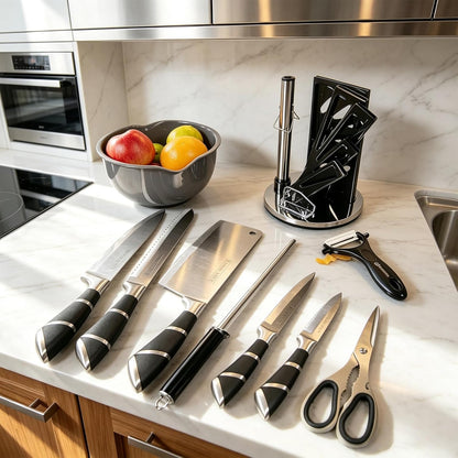 Elegant Purple 9-Piece Kitchen Knife Set with Acrylic Block,Non Stick Sharp Stainless Steel Chef Knives with Sharpener,Gift Ready Cutlery Set for Women
