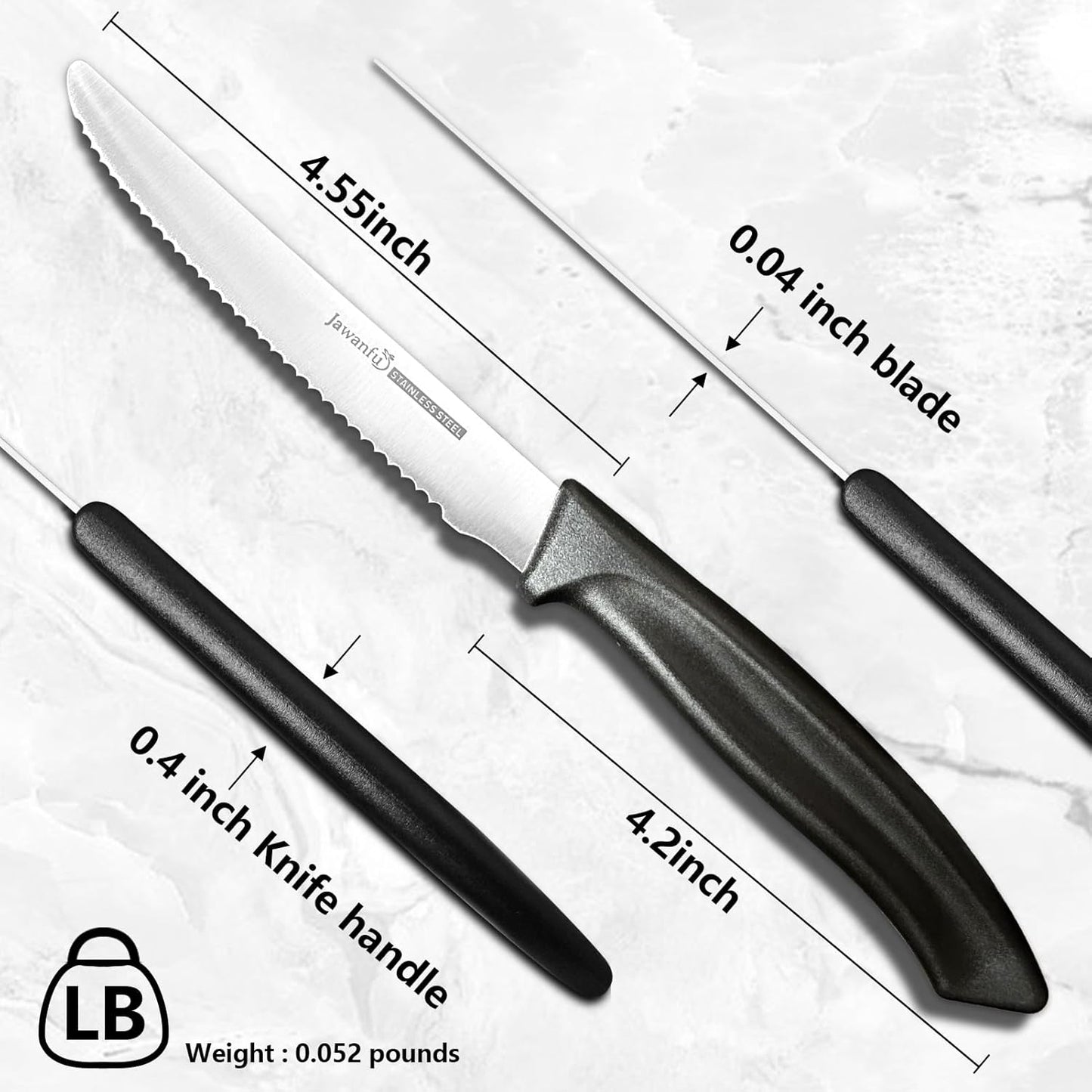Steak Knife Set of 6, Serrated Steak Knives, Premium Stainless Steel Multi Functional Knife, Dishwasher Safe, Black