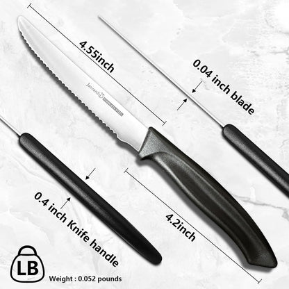 Steak Knife Set of 6, Serrated Steak Knives, Premium Stainless Steel Multi Functional Knife, Dishwasher Safe, Black