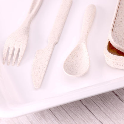 Wheat Straw Travel Utensils Set with Case - Kids Cutlery Set - BPA Free Portable Silverware for Lunch Box - Fork Spoon Knife Set with Case - Eco Friendly - Reusable Utensils