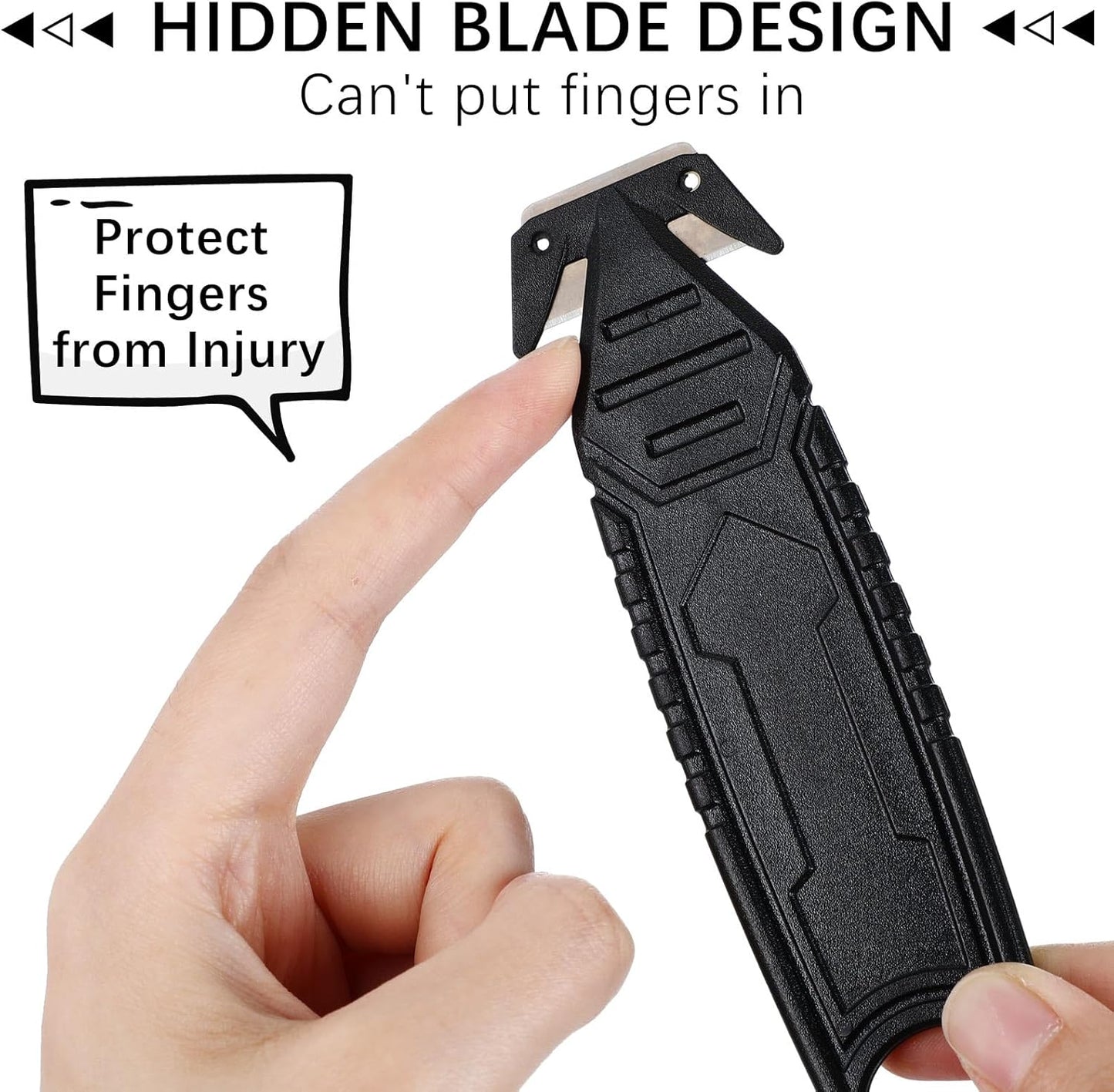 Therwen 30 Pcs Safety Box Cutter Knife of Stainless Steel Concealed Blade Package Opener with Tape Splitter for Carton Cardboard Wrap Letter Work Bag Straps Film Utility Tool (Black)