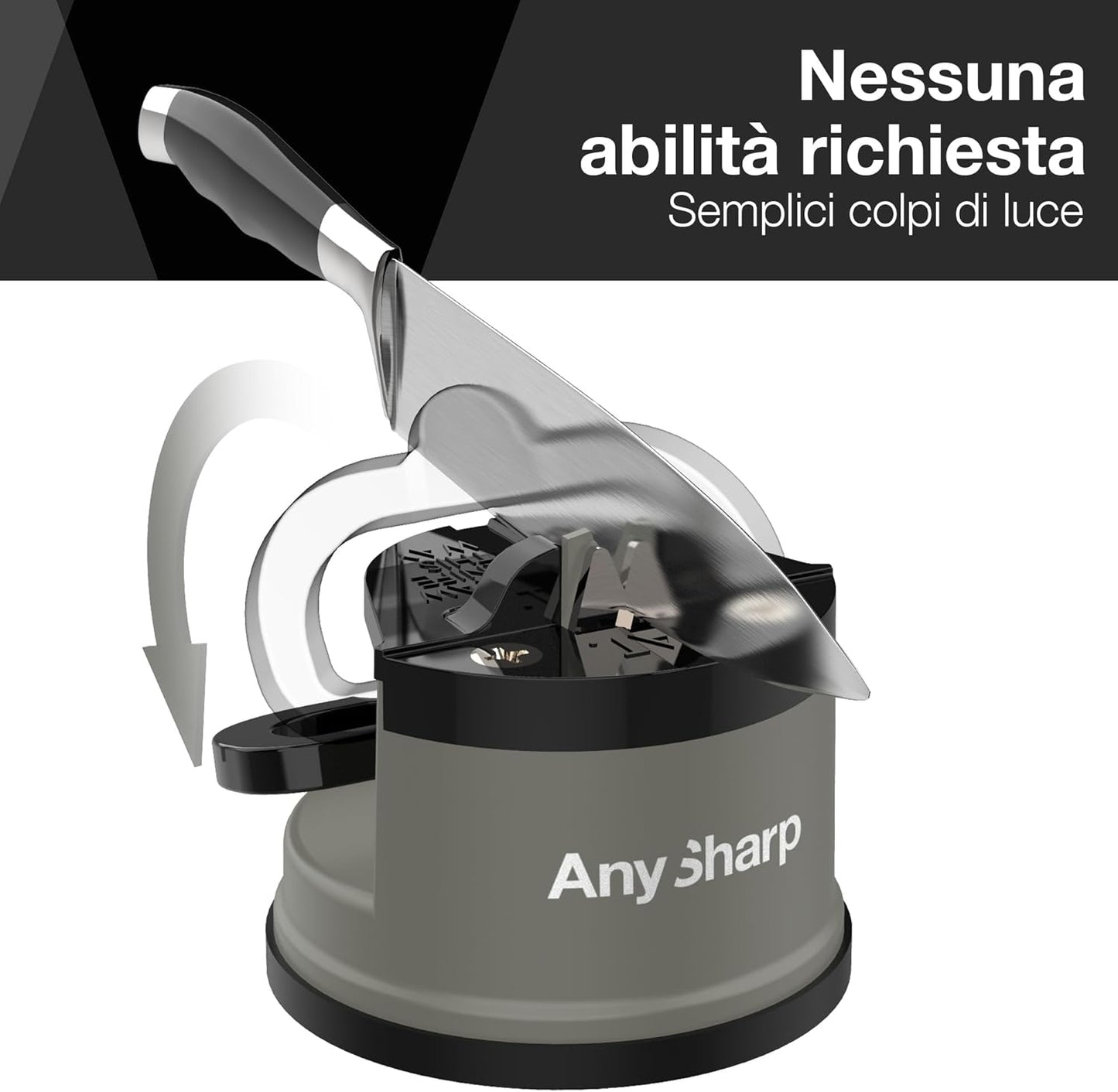 AnySharp – Global – Hands Free Knife Sharpener - Easy to Use Sharpening Tool with PowerGrip Suction Base and 20-Degree Pre-Set Angle - for All Knives: Chef's, Serrated, and Hardened Steel - Red
