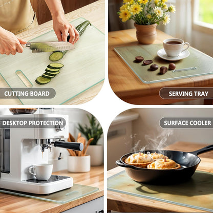 Tempered Glass Cutting Board for Kitchen, 2PCS Clear Chopping Board with Handle (16"x12" & 12"x8"), Plastic Free, Scratch Resistant, Heat Resistant, Dishwasher Safe, Non-toxic, Easy to Clean