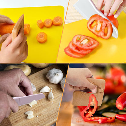RISICULIS 11 Pieces Wooden Kids Kitchen Knife, Blue Kids Knife Set Include Wood Kids Knife, Serrated Edges Plastic Toddler Knife, Crinkle Cutter, Sandwich Cutter, Y Peeler, Cutting Board