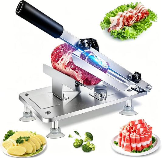 Manual Meat Slicer Frozen Meat Cutter Upgraded Stainless Steel Meat Cleavers Beef Mutton Roll Slicing Machine Vegetable Meat Slicer for Home Cooking Hotpot Shabu WG(Silver,17"x7")