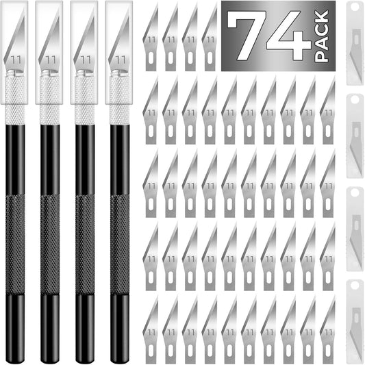 JTIEO 74 Pack Hobby Knife Exacto Knife with 4 Upgrade Sharp Hobby Knives and 70 Spare Craft Knife Blades for Art, Scrapbooking,Stencil