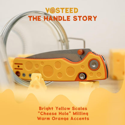 Vosteed CheesePirates® EDC Pocket Knife - Raccoon, 3.25" 14C28N Stonewash Blade - Top Liner Lock, Cheese Orb G10 Handle - A2932