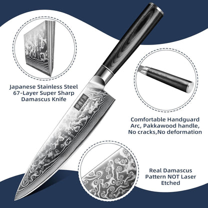 MDHAND Chef Knife 8 Inch, Professional Kitchen Knife, VG10 Steel Japanese Knife with Ergonomic Pakkawood Handle, Ultra Sharp Cooking Knives for Home Kitchen, Gifts for Men and Women